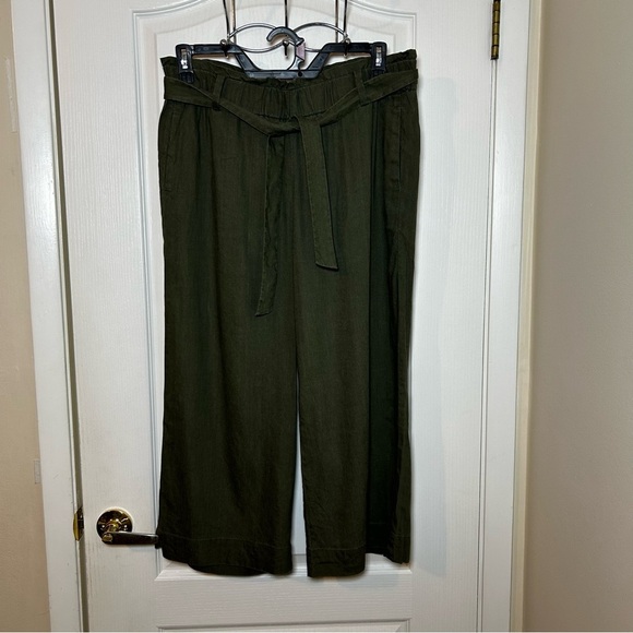 J.Jill Olive Green Linen Blend Wide Leg Paperbag Waist Tie Detail Pants Size L - Picture 1 of 6